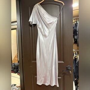 Fleur du Mal One-Shoulder Silver Satin Midi Dress